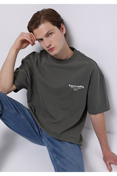 Colin's Oversize Fit Yuvarlak Yaka Düz Erkek Yeşil Kısa Kol Tişört