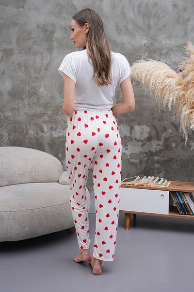 Arvin Pijama Women's High Waist Printed Soft Textured Milans Pajama Bottoms Heart Printed