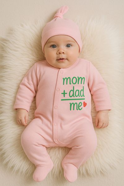 Minisse Mom+dad Printed 2-Piece Baby Jumpsuit Hat Set