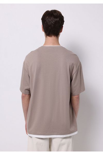 Colin's Oversize Fit Round Neck Plain Men's Beige Printed Short Sleeve T-Shirt