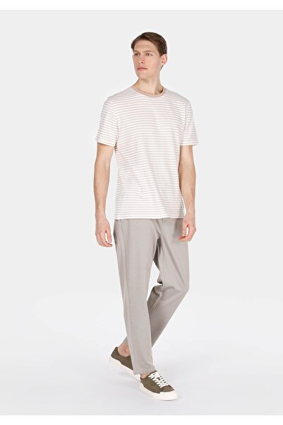 Colin's Ανδρικό μπλουζάκι με κοντό μανίκι σε μπεζ χρώμα με κανονική εφαρμογή, πλεκτό με στρογγυλή λαιμόκοψη και ρίγες