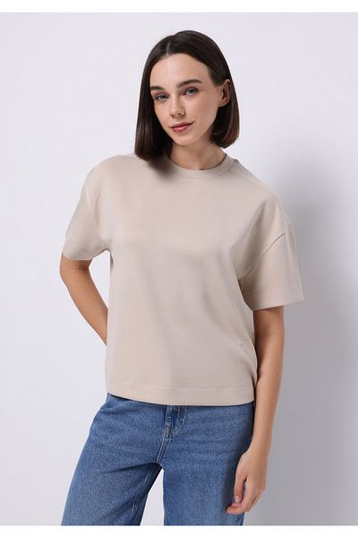 Colin's Regular Fit Round Neck Plain Women's Beige Short Sleeve T-Shirt