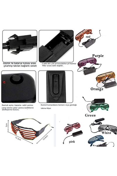 partidolu Cable Controlled Neon Perimeter Led Lighted Shutter Glasses Red Color Hawa Retro Hallow