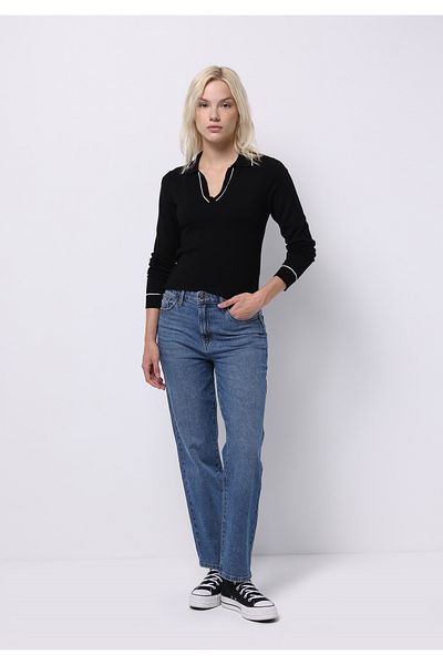 Colin's Straight Fit High Waist Straight Leg Women's Black Jean Trousers