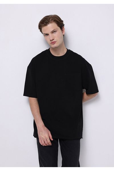 Colin's Oversize Fit Round Neck Plain Men's Black Short Sleeve T-Shirt