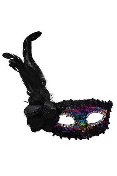partidolu Mixed Color Sequin Rose Feather Wedding Mask Elastic Prom Mask 1 Piece Bride