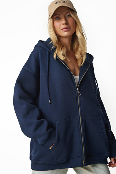 Lovelyİstanbul Φούτερ με κουκούλα με φερμουάρ - ΣΚΟΥΡΟ ΜΠΛΕ LUB0002