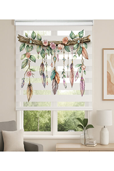 Home Bohem Tüy ve Kristal Desenli Zebra Stor Perde – Pastel Çiçekli Ahşap Dal...