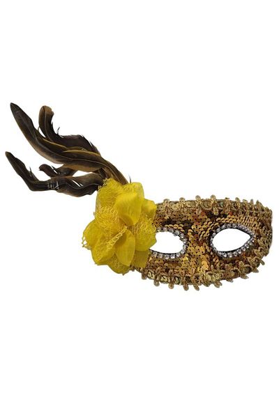 partidolu Gold Color Sequin Rose Feather Wedding Mask Elastic Prom Mask 1 Piece Bride