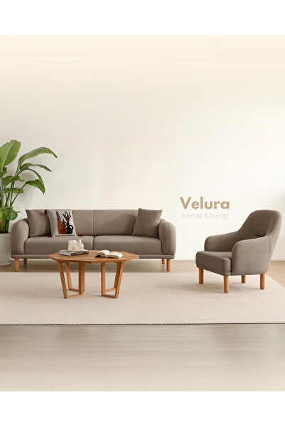 Velura Home & Living Lara Koltuk Takımı & Oturma Grubu - Kahve (3+3+1)