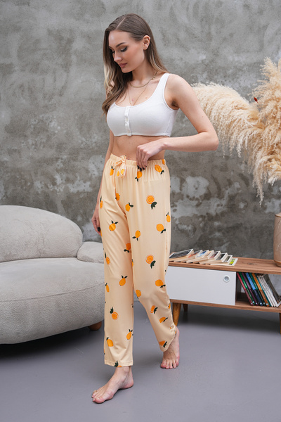Arvin Pijama Women's High Waist Printed Soft Textured Milans Pajama Bottom Lemon