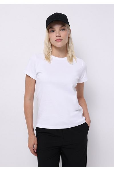 Colin's Slim Fit Round Neck Cotton Solid Women's White Short Sleeve T-Shirt