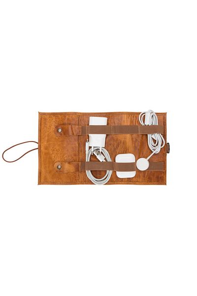 PLM Leather Cable Accessory Carrying Bag V18 Tan