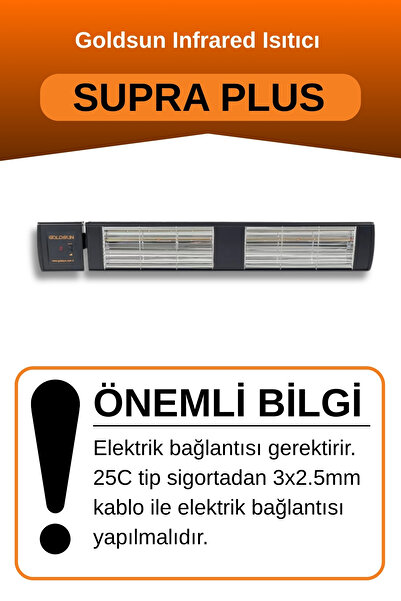 GOLDSUN Supra Plus 3000 Watt GSS30P Kumandalı Suya Dayanıklı Elektrikli İnfrared Isıtıcı-Siyah