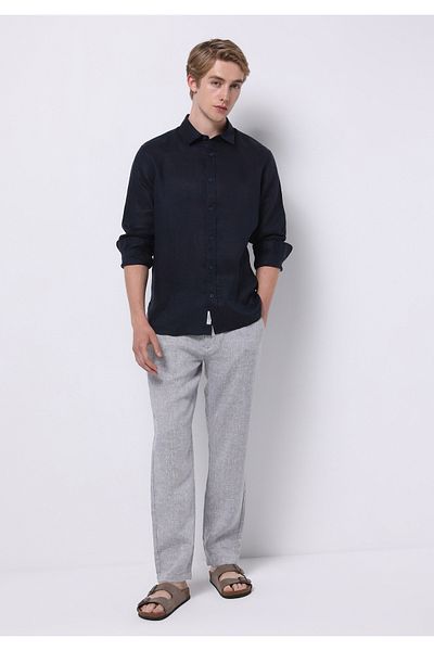 Colin's Regular Fit Mid Waist Long Leg Men's Linen Blend Gray Trousers