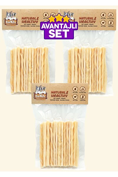 Eva & Wall-e Köpek Burgu Çubuk Beyaz & Doğal Köpek Ödül ve Çiğneme Çubukları 3' lü avantajlı paket 100g. x 3