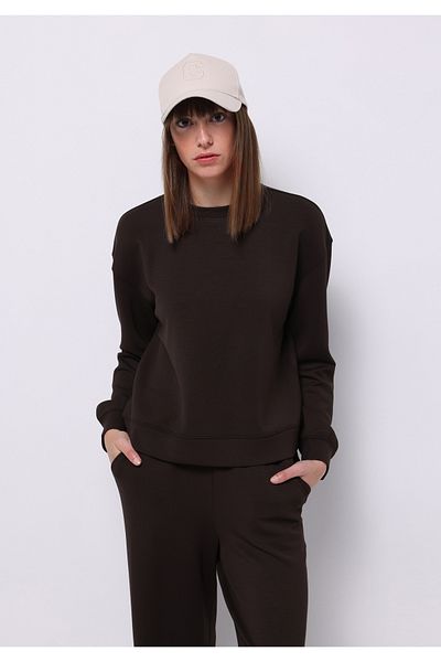 Colin's Regular Fit Round Neck Plain Women's Brown Sweatshirt