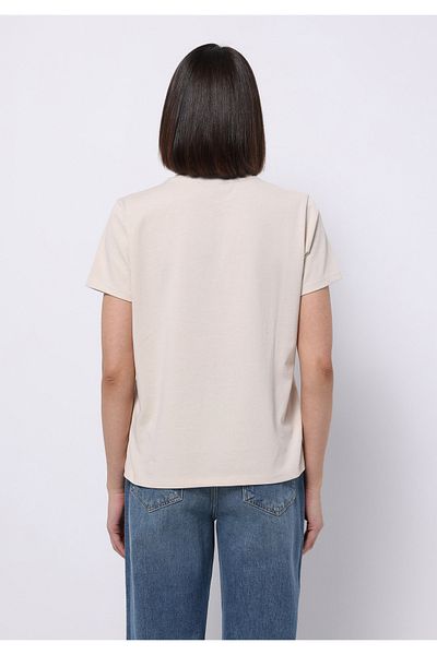 Colin's Regular Fit Round Neck Embroidered Women's Ecru Short Sleeve T-Shirt
