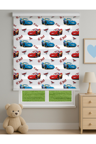 Home Kırmızı ve Mavi Araba Temalı Dijital Baskılı Zebra Stor Perde – Erkek Ço...