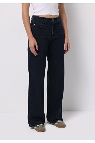 Colin's Regular Fit Yüksek Bel Geniş Paça Kadın Koyu İndigo Jean Pantolon