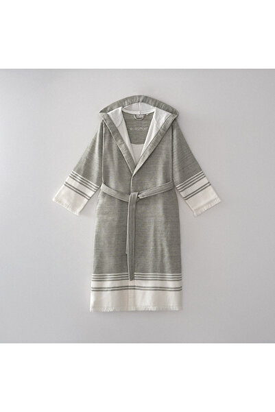 Ecocotton Erva Kadın Bornoz %100 Organik Pamuk Keten Melanj Haki