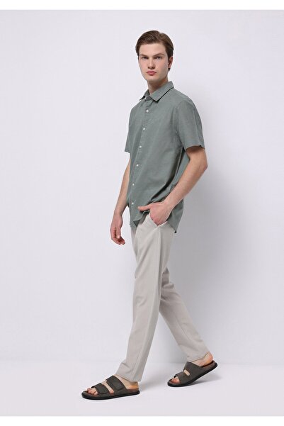 Colin's Regular Fit Shirt Neck Düz Erkek Keten Karışımlı Yeşil Kısa Kol Gömlek