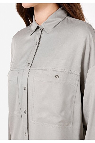 Colin's Regular Fit Shirt Neck Düz Kadın Yeşil Uzun Kol Gömlek