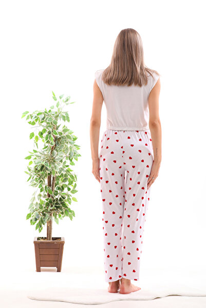 Arvin Pijama Pantaloni de pijama pentru femei, cu imprimeu alb cu inimă, cu textura moale, cu panglică