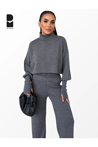 Diemmood Γυναικείο χειμερινό πλεκτό σετ με φαρδιά μπατζάκια και λαιμόκοψη σε ...