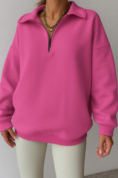 GHASSY CO. Ghassy Co. Γυναικεία vintage μπλούζα με μισό φερμουάρ Oversize Βαμβακερή φούτερ με κορδέλα μέσα