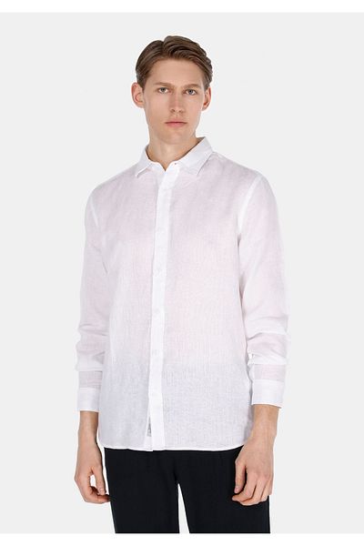 Colin's Regular Fit Shirt Neck Plain Men's Linen White Long Sleeve Shirt