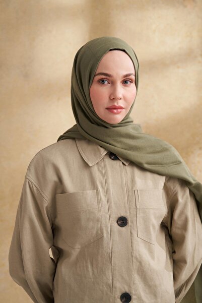 ARMANDA Aybüke Nur Demi̇rci̇'s Preferred Cotton Modal Aden Pattern Scarf - Khaki