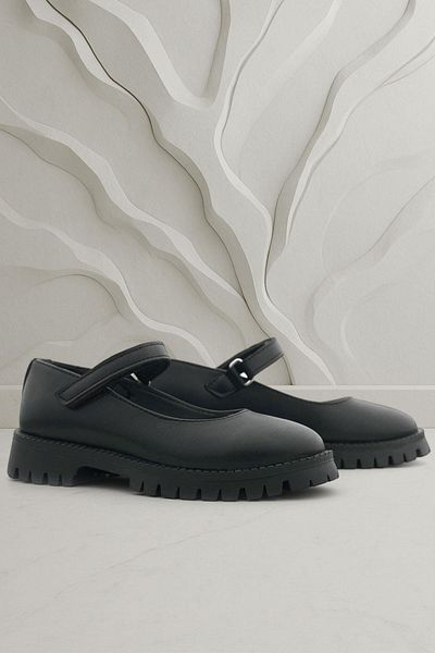 Rakerplus Black Matte Velcro Thick Soled Girls' School Shoes