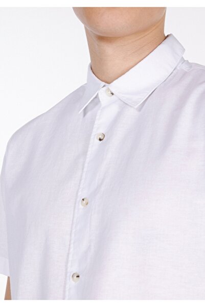 Colin's Regular Fit Shirt Neck Düz Erkek Keten Karışımlı Beyaz Kısa Kol Gömlek