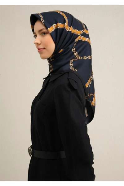 Armine وشاح حريري تيفيل 9346-52 نمط مختلط باللون الأزرق الداكن