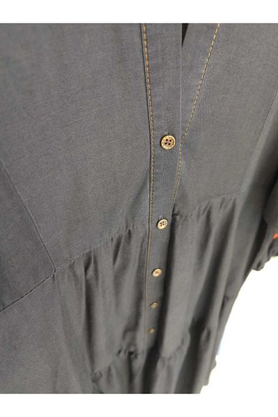 PREMİER VİE Testture Black Denim Dress V-Neck