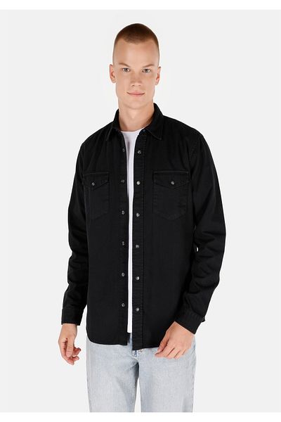 Colin's Regular Fit Classic Collar Plain Men's Black Long Sleeve Shirt