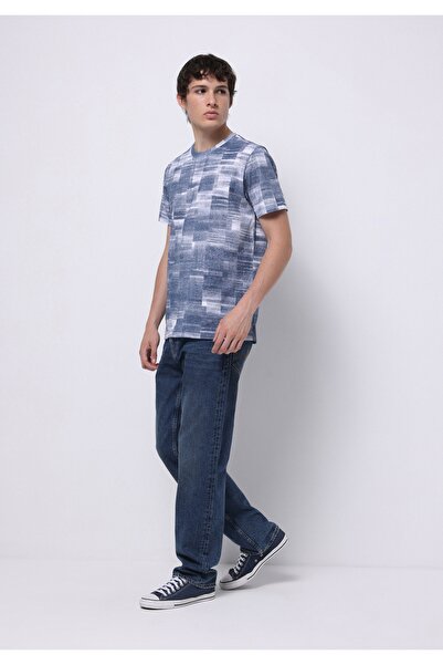 Colin's Регулярний крій, круглий виріз, принт, чоловічий синій футболка з коротким рукавом