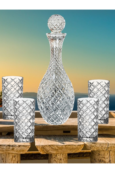 MADAME LUDA Crystal Cage Embroidered 7 Piece 6 Person Glass-Wine Bottle Set. (6 Cup + 1 Caraf-Bottle)
