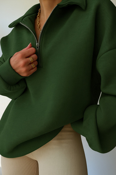 GHASSY CO. Ghassy Co. Γυναικεία vintage μπλούζα με μισό φερμουάρ Oversize Βαμβακερή φούτερ με κορδέλα μέσα