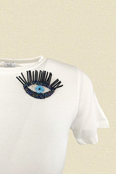 GZ Design White Blouse with Eye Embroidery and Tie Detail