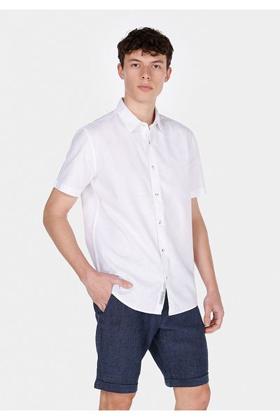 Colin's Regular Fit Shirt Neck Plain Men's Linen Blended White Short Sleeve Shirt