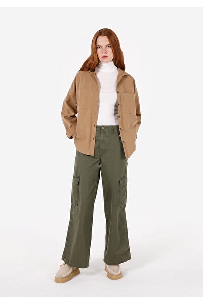 Colin's Relaxed Fit Shirt Neck Kadın Kahverengi Uzun Kol Gömlek