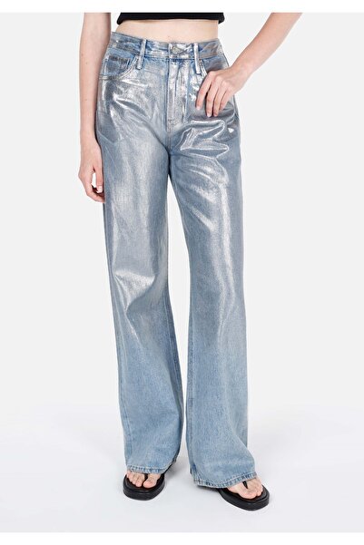 Colin's Regular Fit Yüksel Bel Geniş Paça Kadın Metalik Desenli Denim Jean Pantolon