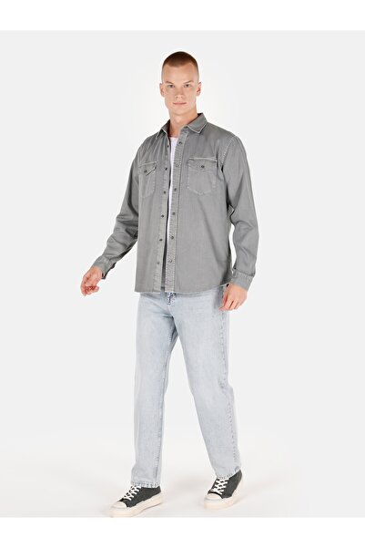 Colin's Regular Fit Klasik Yaka Düz Erkek Gri Uzun Kol Gömlek