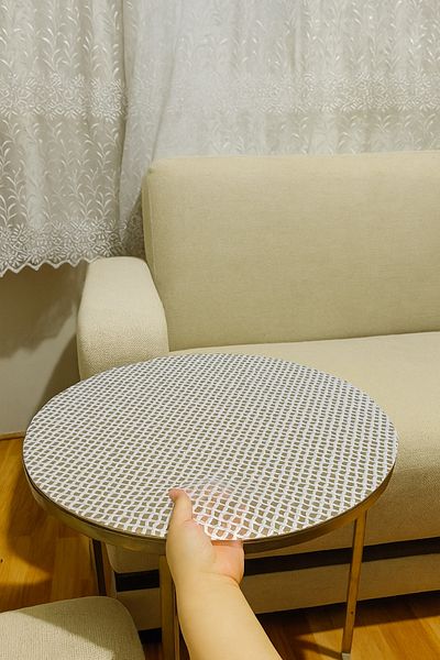 Rona Home Silver Gray Round Coffee Table Table Cover – Pvc, Erasable, Lace Pattern