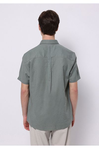Colin's Regular Fit Shirt Neck Plain Men's Linen Blended Green Short Sleeve Shirt