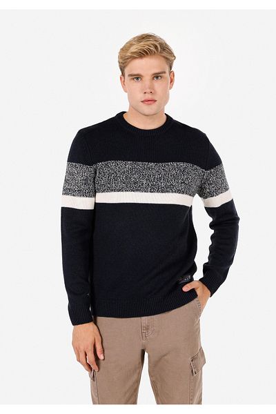 Colin's Regular Fit Round Neck Men's Navy Blue Sweater