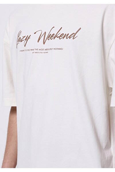 Colin's Oversize Fit Yuvarlak Yaka Örme Düz Erkek Beyaz Kısa Kol Tişört