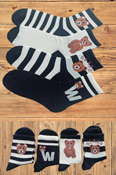 Esinti Чорапи до глезена с плюшено мече, съвместими с колеж и маратонки за жени и мъже - 4 чифта памучни шарени чорапи